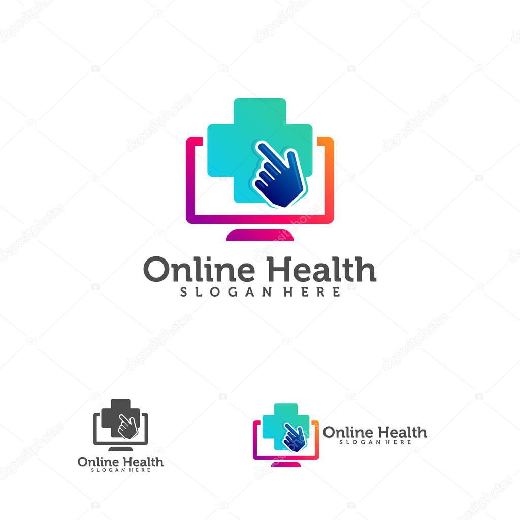 Online Health logo vector designs, Health Touch logo designs concept vector, Simple Health logo template, Arrow with Plus logo icon