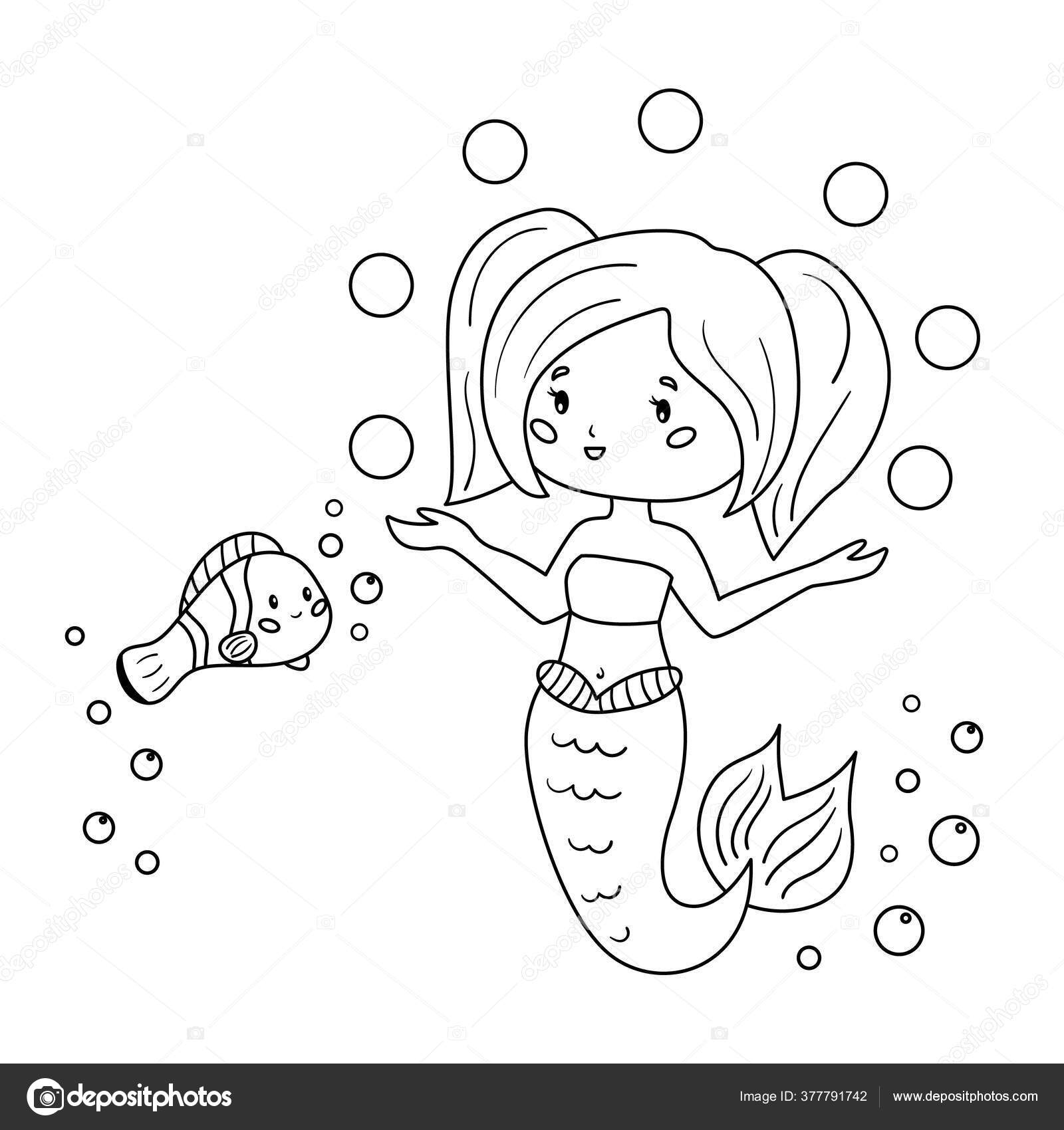 desenho vetorial para colorir para peixe infantil debaixo d'água