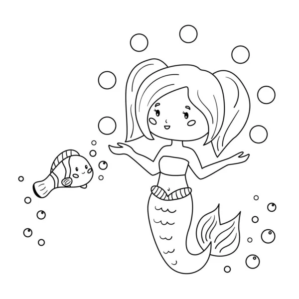 Coloring Book Children Mermaid Juggles Balls Underwater Circus Cartoon Clown — Stock Vector