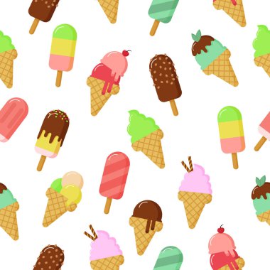 Çocuksu, kusursuz dondurma kalıbı. Tatlı çizgi film düz stil vektör çizimi. Yaz soğuk tatlı tatlılar.