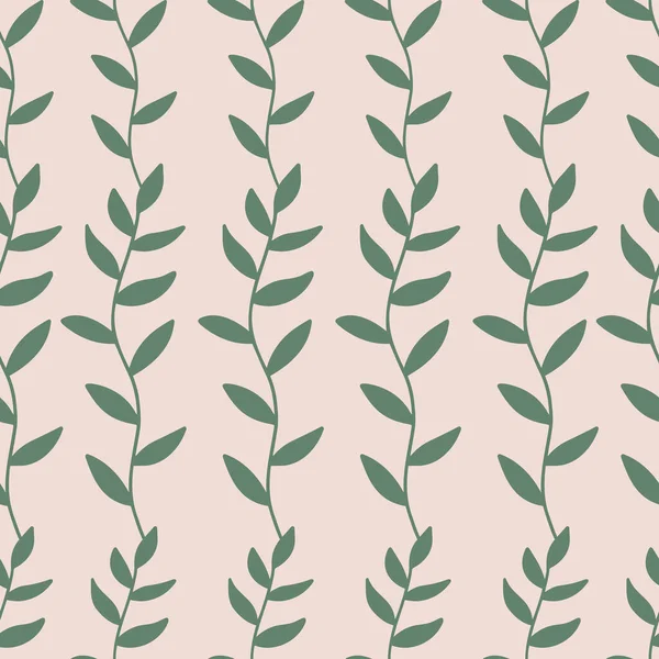 Vector retro nahtlose Muster mit Ästen und Blättern. Vintage handgezeichnete Pflanzen auf rosa Hintergrund. Doodle-Kunst. Ideen für Stoffdruck, Scrapbooking, Hochzeitseinladung und Grußkarte. — Stockvektor