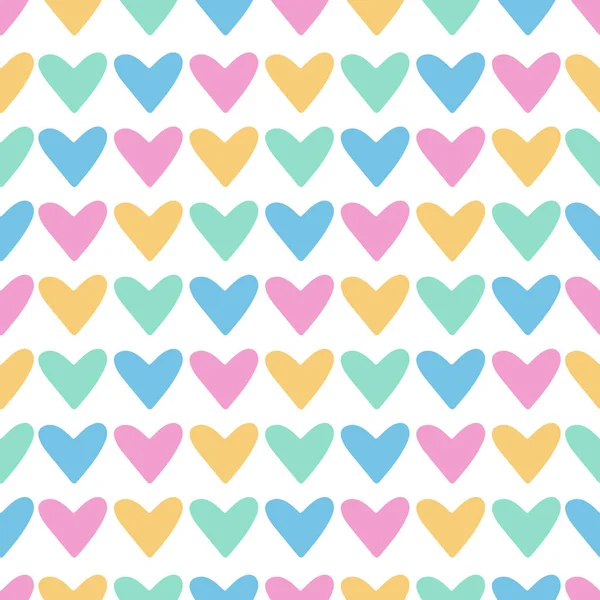 Διάνυσμα αδιάλειπτη μοτίβο με καρδιές σε λευκό φόντο. Καρδιές για τα χρώματα ουράνιο τόξο Ημέρα του Αγίου Βαλεντίνου. Ιδανικό για υφάσματα, βρεφικές κούνιες και λεύκανση. — Διανυσματικό Αρχείο