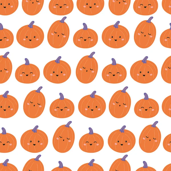 Dětský Halloween Bezešvé Vzor Legrační Dýně Kawaiovské Kreslené Postavičky Autumn — Stockový vektor