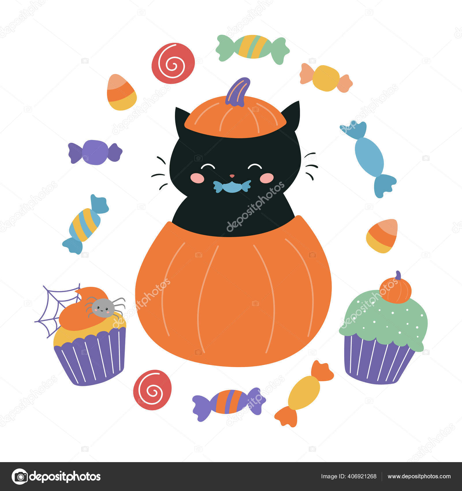 Gato e abóbora de colorir de Halloween imprimível gratuitamente
