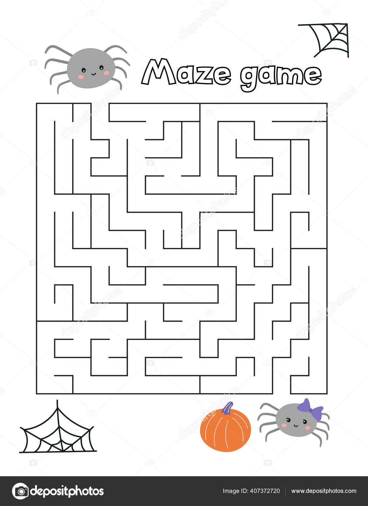 help the spider find right way to his friend cute cartoon characters halloween worksheet for preschool children stock vector image by c kristina0702 407372720