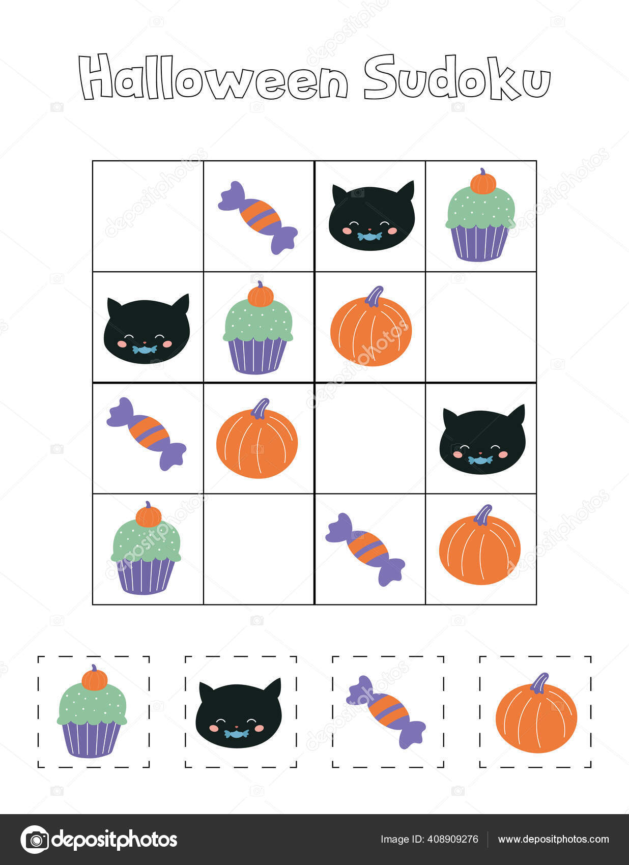 Jogo Sudoku Halloween Puzze Jogo De Lógica Infantil Ilustração do