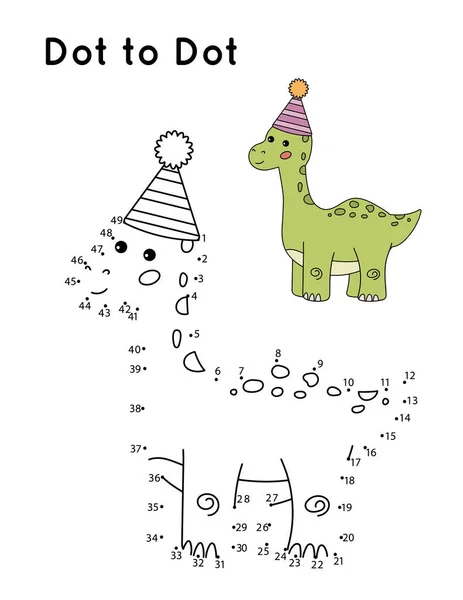Juego Punto Punto Para Niños Preescolares Dinosaurio Dibujos Animados Lindo — Vector de stock