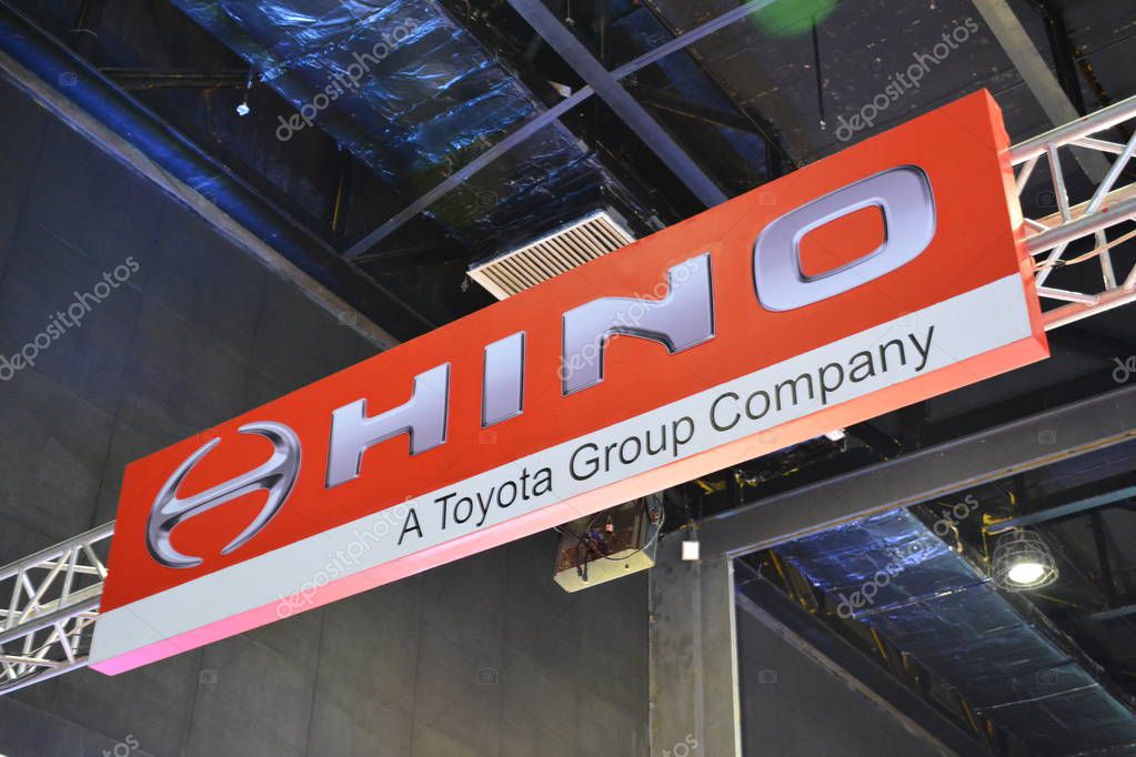 PASAY, PH - AUG. 17: Hino motors exhibit booth signage on August 17, 2018 at Transport and Logistics in World Trade Center Metro Manila, Pasay, Philippines.