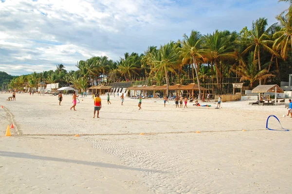 Aklan Sept Pessoas Que Jogam Futebol Praia Ilha Boracay Setembro — Fotografia de Stock