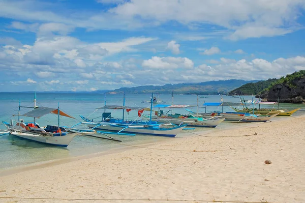 Aklan Sept Bateaux Passagers Plage Ilig Iligan Sur Île Boracay — Photo