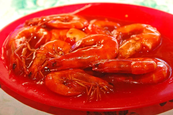 Crevettes Avec Sauce Sur Assiette Servir Dans Restaurant Aux Philippines — Photo