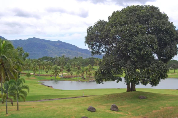 Batangas Juni Golfbana Med Träd Berg Och Sjö Vid Mount — Stockfoto