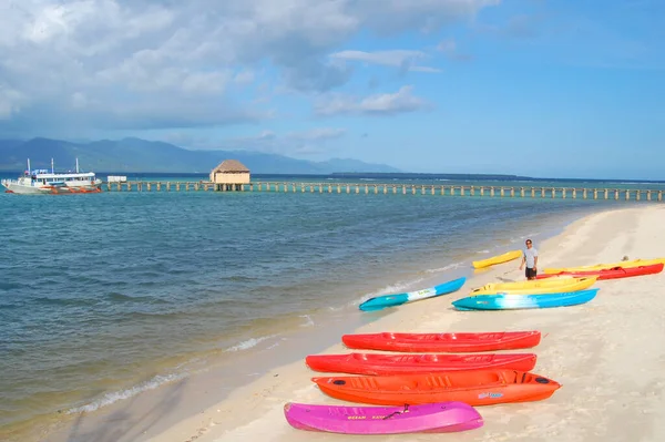 Palawan Nov Barcos Kayak Alineados Dos Palmas Island Resort Noviembre — Foto de Stock