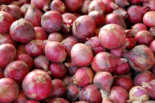 Purple Violet Onions Stack Display Selling Public Market — Stock Photo, Image