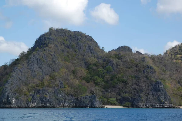 Σχηματισμός Ασβεστόλιθου Άμμο Δέντρα Και Γαλάζια Θάλασσα Στο Coron Palawan — Φωτογραφία Αρχείου