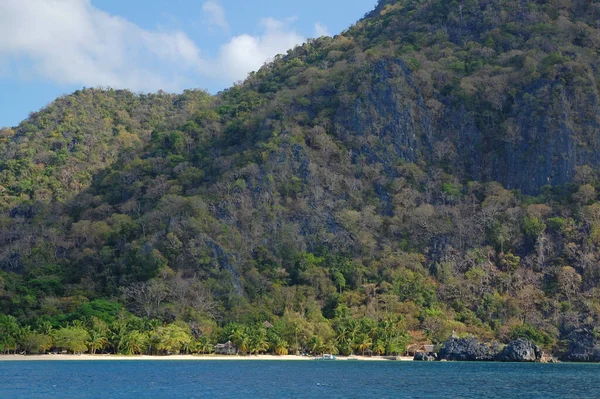 Formação Rochas Calcárias Com Areias Árvores Mar Azul Coron Palawan — Fotografia de Stock