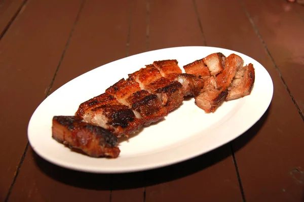 Grilled Chop Pork Belly Meal Plate Serve Restaurant Menu — Stock Photo, Image