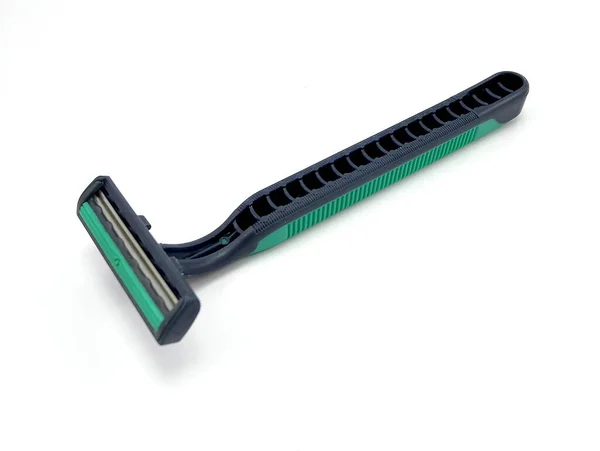 Disposable Plastic Green Black Body Manual Shaver Blade Attach Head — Stock Photo, Image