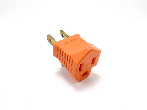 Orange Two Prong Electrical Plug Insert Outlet — Stock Photo, Image