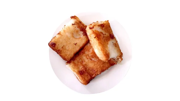 Kue Lobak Cina Piring Kecil Disajikan Pada Menu Restoran — Stok Foto