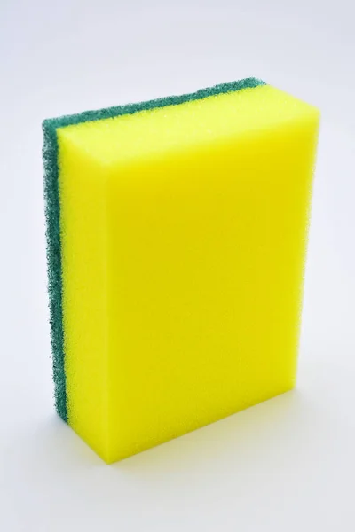 Éponge Épurateur Couleur Jaune Verte Pour Nettoyage Des Assiettes Des — Photo