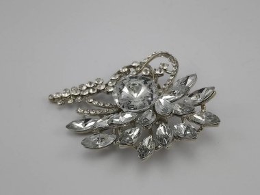 Parlak metalik broş, bayanlar için moda kıyafeti olarak kullanılıyor.