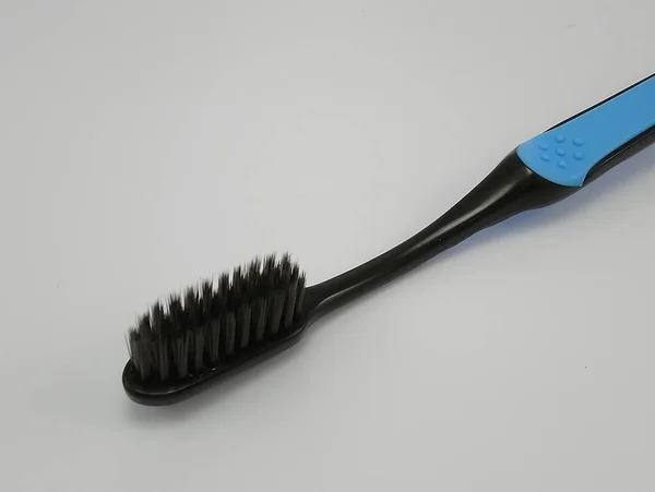 Black Plastic Toothbrush Bristles Oral Care Use Brush Teeth Person — Stock Photo, Image