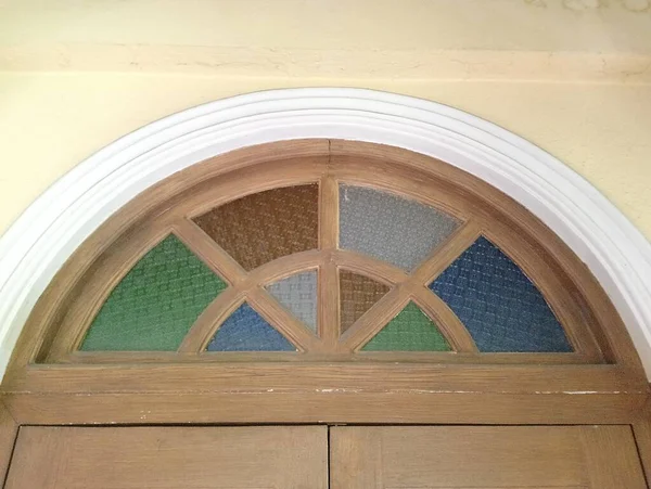 Stained Glass Window Arch Shape Installed Home Interior — Stock Photo, Image