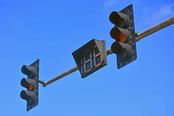 Traffic lights with countdown timer use to signal drivers when to stop, wait, and go
