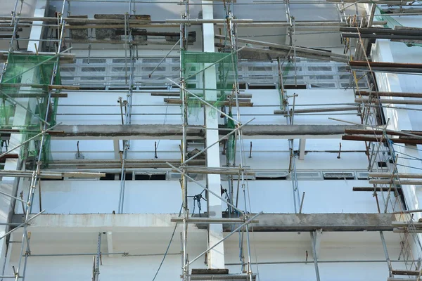 Scaffolding Pipes Catwalk Platform Set Building Facade Construction Site — Stock Photo, Image