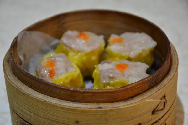 Dampf Schweinefleisch Und Shrimp Siomai Speisekarte Chinesischen Restaurant — Stockfoto