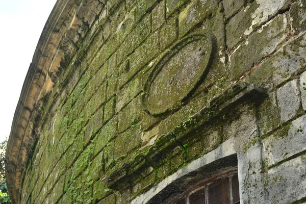 Church Facade Made Bricks Surrounded Algae Manila Philippines — Stock Photo, Image