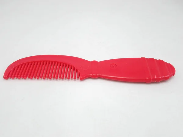 Red Child Comb Short Handle Use Make Hair Looks Neat — Stock Photo, Image