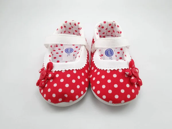 Manila Sept Enfant Vermelho Bolinhas Sapatos Bebê Setembro 2020 Manila — Fotografia de Stock