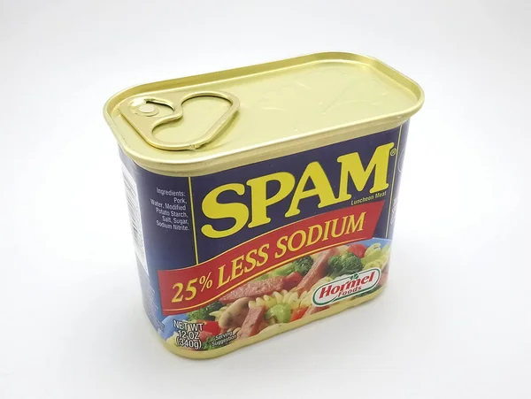 Manila Sept Spam Luncheon Meat Less Sodium Can September 2020 — Fotografia de Stock