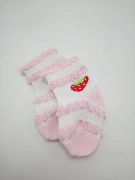 Антибактериальные Детские Носки Клубничный Дизайн Использовать Ношения Ногах — стоковое фото