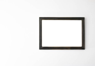 fotoğraf çerçevesi mockup tasarım. Beyaz arka planda ahşap kenarlık. 