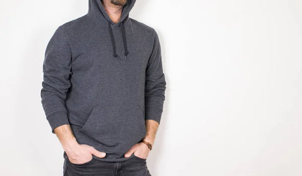 Blank Sweatshirt Mockup Male Model Isolated Background Cotton Fabric Hoodie — 스톡 사진