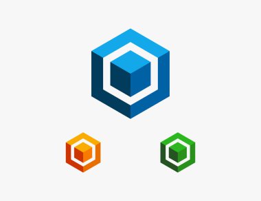 Soyut Küp Altıgen Logo Tasarım Vektör İllüstrasyon