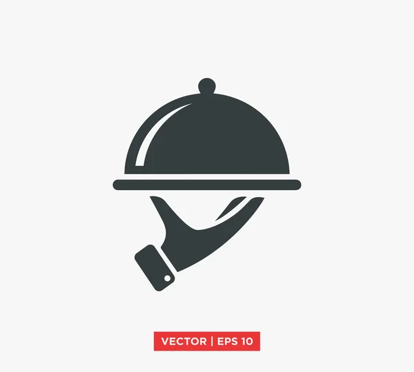 Eldeki Yemek Tepsisi / Garsonlar Icon Vektör Çizimi Servisi