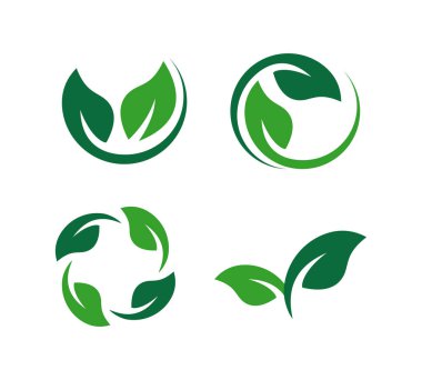 Yeşil Yaprak Seti Logo Simge Vektör Çizimi