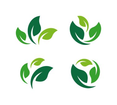 Yeşil Yaprak Seti Logo Simge Vektör Çizimi