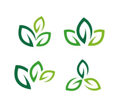 Yeşil Yaprak Seti Logo Simge Vektör Çizimi