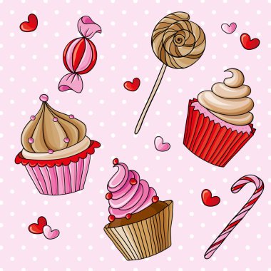 Vektör süsü, tatlılar, pembe, özet