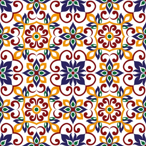 Magnifique Ornement Coloré Sur Tuile Italienne Motif Sans Couture — Image vectorielle