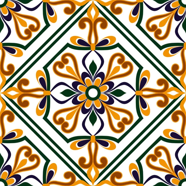 Beautiful Colorful Ornament Italian Tile Seamless Pattern — Stock Vector