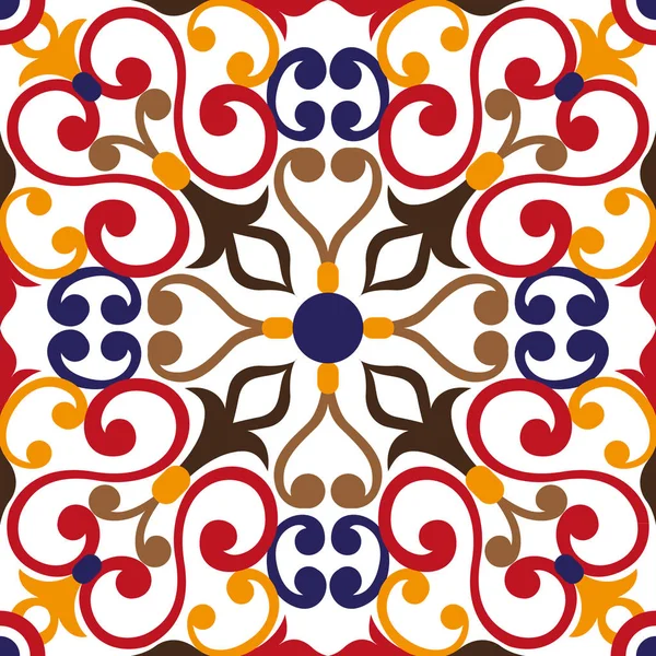 意大利瓷砖上美丽的五颜六色的装饰 无缝的图案 — 图库矢量图片