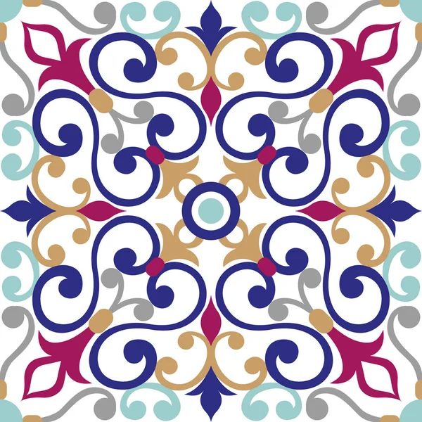 Schönes Farbenfrohes Ornament Auf Italienischen Fliesen Nahtloses Muster — Stockvektor