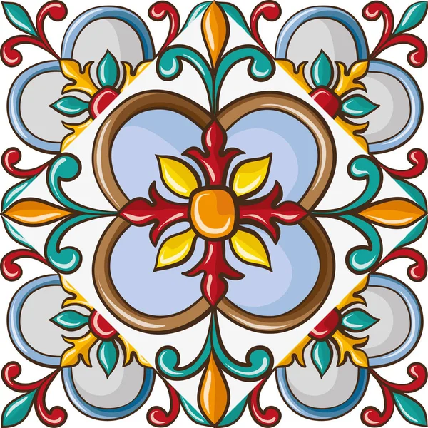 Красивый Красочный Орнамент Итальянской Плитке Бесшовный Узор — стоковый вектор