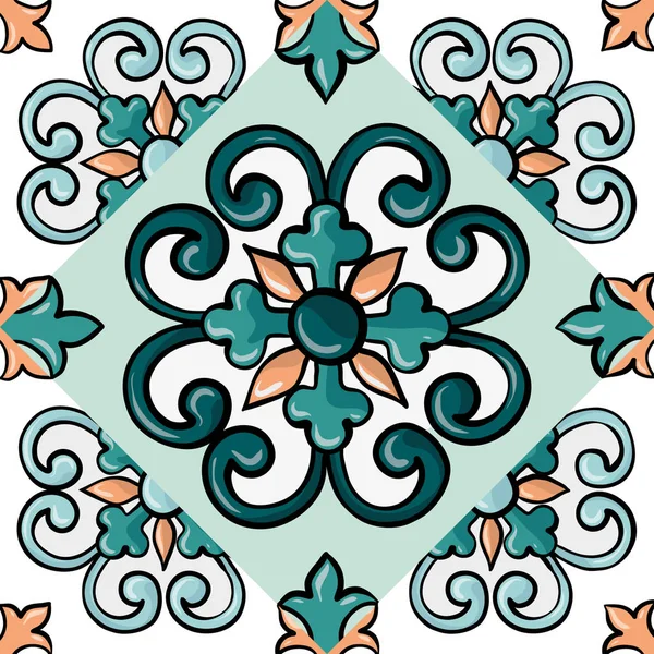 Beautiful Colorful Ornament Italian Tile Seamless Pattern — Stock Vector